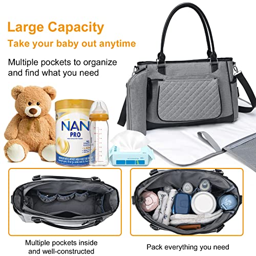 Diaper Bag Tote Baby Bag for Boys Girls Large Travel Mommy Bag with Changing Pad Insulated Baby Bottle Bag Dark Grey | The Storepaperoomates Retail Market - Fast Affordable Shopping