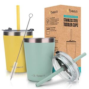 Tweevo Kids Tumblers with Spill-Proof Screw Lids – Kids Tumbler, 8.5 oz. – Stainless Steel Kids Cups With Straws and Lids & Straw Brush – Adorable Spill Proof Cups for Kids – 2 Pack