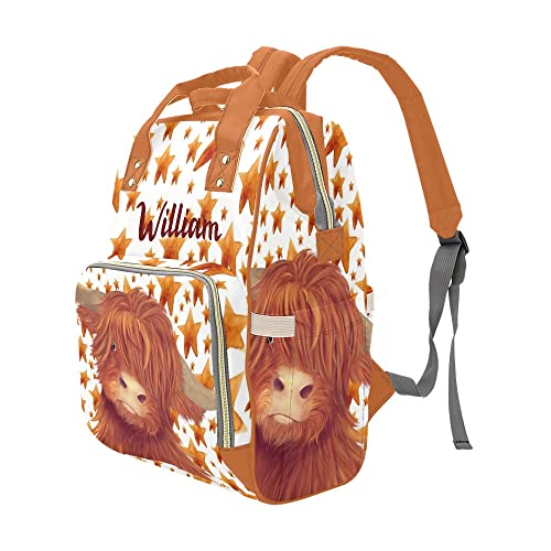 Highland Yellow Cow Custom Diaper Bag Backpack with Name,Personalized Mommy Nursing Baby Bags Nappy Shoulders Travel Bag Casual Daypack Gifts | The Storepaperoomates Retail Market - Fast Affordable Shopping