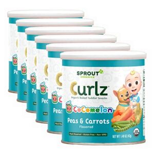 Sprout Foods CoComelon Sprout Organic Baby Food, Toddler Snacks, Peas and Carrots Curlz, 1.48 Oz Canister (6 Count)