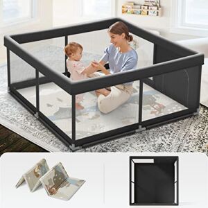 Fodoss Baby Playpen with Mat, Small Baby Play Pen(47x47inch), Playpen for Babies and Toddlers, Baby Pen for Apartment, Play Yard for Baby, Baby Fence Play Area Playyard Activity Center (Black)