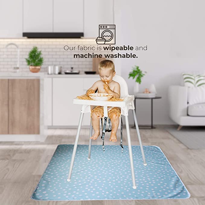 ThePerfectPicks Splat Mat for Under High Chair (48″x 48″) – Floor Mat for Baby, Kids & Toddlers – Waterproof, Washable & Anti-Slip – Messy Mat & Table Cloth for Food (Blue Dot) | The Storepaperoomates Retail Market - Fast Affordable Shopping