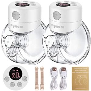 MyMom Wearable Breast Pump,Portable Hands Free Breast Pumps,Long Battery Life Fast,Fewer Parts Need to Clean,Silent Painless Breastfeeding Breast Pump Electric Breast Pump S12 White 2 Count (Pack 1)