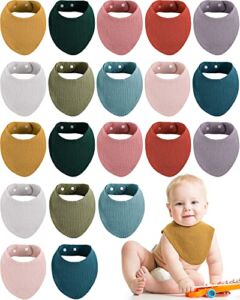 20 Pack Muslin Baby Bibs for Baby Boy Girl Baby Bandana Drool Bibs Cotton Newborn Bibs 10 Solid Colors Adjustable Baby Bibs Set for Teething and Drooling, Unisex, Newborns Infants 6-18 Months Baby