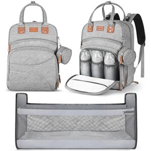 Diaper Bag Backpack: GEKMOR 3 in 1 Baby Diaper Backpacks with Changing Station for Boy Girls – Large Capacity Multifunction Waterproof Travel Bags with Stroller Straps & Pacifier Case (Gray)