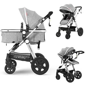 Cynebaby Baby Stroller, Convertible Bassinet Stroller for Newborn Infant Lightweight Pram Strollers with Snack Tray