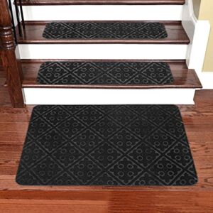 Seloom Stair Treads Carpet Non-Slip Indoor Stair Runners for Wooden Steps, Stair Rugs for Elders, Kids and Dogs, Set of 13 (24″×36″, Black, 1)