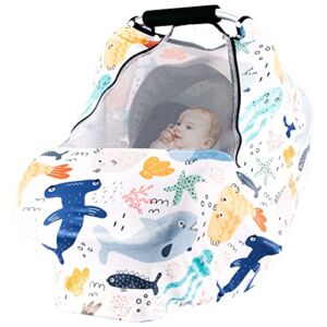 Car Seat Covers for Babies Baby Car Seat Covers with Mesh Window, Infant car seat Cover for Baby Boys Girls, Carseat Canopy for Newborn Infant Carrier,Stretchy Stroller Canopy for All Seasons
