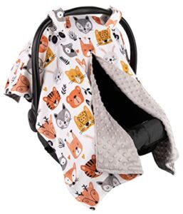 Top Tots Deluxe Minky Baby Car Seat Cover – Critter Heads, 40 x 29 Inch Grey
