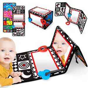 teytoy Baby Toys 0-6 Months Tummy Time Mirror, Foldable Baby Mirror Black and White Tummy Time Toys, Double High Contrast Montessori Sensory Toys for Infant Newborn Baby 0 3 6 9 Months
