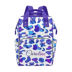FELIZSTORE Custom Diaper Bag Backpack – Purple Cow Print Baby Girl Diaper Bag Backpack for Dad Boy Men with Name