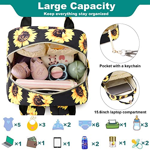 Sunflower Diaper Bag Backpack for Baby Girls Boys, Waterproof Maternity Nappy Backpacks with Stroller Straps Luggage Strap for Moms | The Storepaperoomates Retail Market - Fast Affordable Shopping