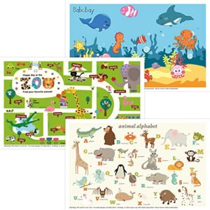 Disposable Placemats for Baby – Kids Placemat That Stick on Dining Table at Restaurant, Travel Essentials for Toddlers Table Mat – Assorted 40 Pack with 3 Designs