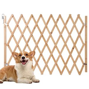 Expandable Accordion Dog Gate, Wooden Accordian Expansion Dog Gate for Doorway Stairs, Retractable Gate Safety Protection for Small Medium Pet Dog, 8″ to 42″ W, 28.7″ H (Upgraded Accordion Dog Gate)