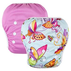CozyKoo Baby Swim Diaper (Pack 2) are Best for Baby Shower its Reusable Swim Diaper | Cloth Diapers | Soft Breathable Waterproof | Adjustable Size 2 Month to 2 Years Old (Pink & Butterfly’s)