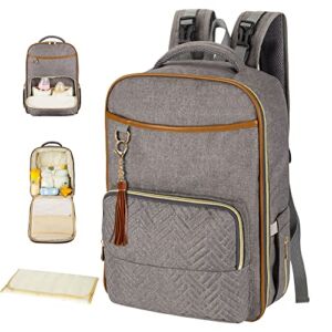 Diaper Bag Backpack Baby Girl Boy Diaper Bag Maternity Nappy Diaper Backpack Waterproof Diaper Bags with Large Capacity Bottle insulation for Mom Dad(Grey)