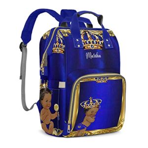 Custom Cute Baby Boy Blue Gold Diaper Bag Backpack with Name Personalized Nappy Shoulders Bag Women Men Gifts