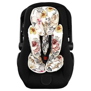 Baby Car Seat Head Neck Body Support Pillow, Floral Infant Car Seat Insert, Comfort Newborn Cushion for Stroller, Swing, Bouncer, 2-in-1 Reversible, Vintage Flowers