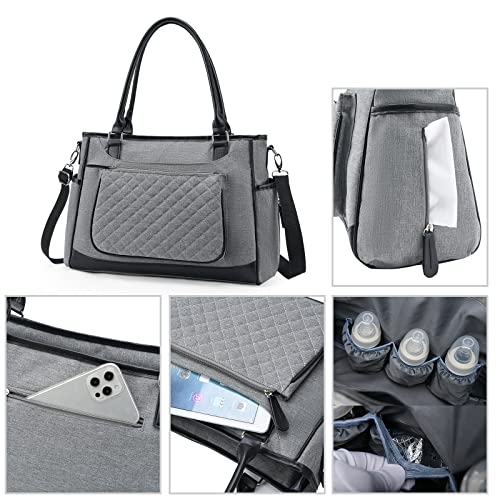 Diaper Bag Tote Baby Bag for Boys Girls Large Travel Mommy Bag with Changing Pad Insulated Baby Bottle Bag Dark Grey | The Storepaperoomates Retail Market - Fast Affordable Shopping