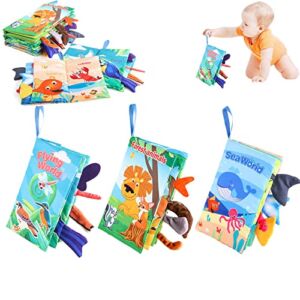 BOOAOO Soft Baby Cloth Books,3 Pack Baby Books Toy Touch and Feel Tails Crinkle Cloth Books for Babies,Sensory Books Toy Education Learn Stroller Montessori Toy for Baby Christmas Shower Birthday Gift