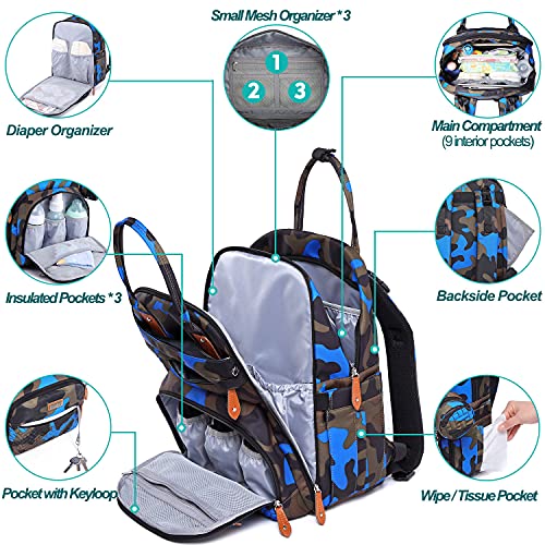 Diaper Bag Backpack, BabbleRoo Baby Nappy Changing Bags with Changing Pad-camo blue & Stroller Straps & Pacifier Case, Stroller Hooks ,Shopping & Diaper Bags on Buggy, Pushchair or Pram, Black, 2 Pack | The Storepaperoomates Retail Market - Fast Affordable Shopping