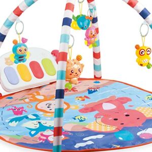 Baby Play Mat Baby Game Pad, Kick and Play Piano Activity Center Baby Activity G-ym Mat with Hanging Baby , Music Boy & Girl Gifts for Infant Baby Toddler Girl Mat Rug Toss Mat