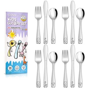 VITEVER 12-Piece Toddler Utensils, Stainless Steel Kids Silverware Set, Children Safe Forks, Spoons and Knives – Mirror Polished, Dishwasher Safe