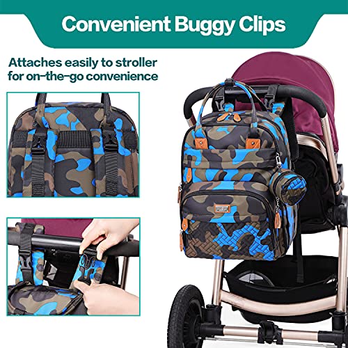 Diaper Bag Backpack, BabbleRoo Baby Nappy Changing Bags with Changing Pad-camo blue & Stroller Straps & Pacifier Case, Stroller Hooks ,Shopping & Diaper Bags on Buggy, Pushchair or Pram, Black, 2 Pack | The Storepaperoomates Retail Market - Fast Affordable Shopping