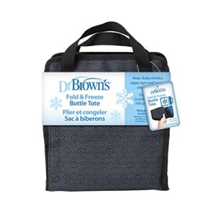 Dr. Brown’s Fold & Freeze Bottle Tote, Breastfeeding Essential Cooler Bag, 6 Baby Bottles Milk Storage – Black