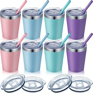 8 Pack Stainless Steel Kids Toddler Cups with Straw and Lids Double Wall Vacuum Kids Tumbler Smoothie Cups Insulated Kids Cups for Girls Boys School Outdoor 8 oz