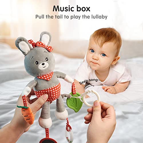 Baby Sensory Toy with Rattle&Teether,Soft Plush Rabbit Toy for Early Development, Hanging Stroller Crinkle Toy and Car Seat Toy from 0 3 6 Months Old Baby Girls or Boys,Gray Newborn Gift (Rabbit) | The Storepaperoomates Retail Market - Fast Affordable Shopping