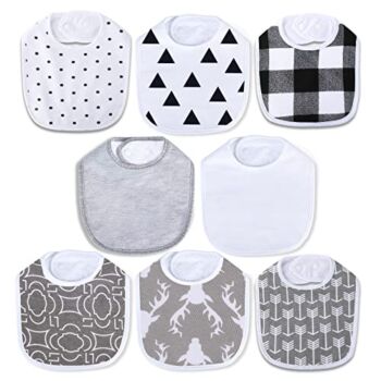 Gelisite 8 Pack Waterproof Baby Cotton Absorbent Bibs for Drooling Teething…, Black-grey, 0-36Month (GZB001) | The Storepaperoomates Retail Market - Fast Affordable Shopping