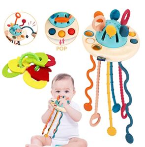 LULUETPUE Baby Montessori Toys 6-18 Months, UFO Food Grade Silicone Pull String Activity Toy and Baby Rattle Toys, Sensory Toys for Toddlers, Travel Toys for Babies, Baby Toys Fine Motor Skills Toys