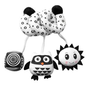 Chapver Hanging Toy for Crib Mobile, Baby Activity Spiral Plush Stroller Bar Toy, Infant Baby Spiral Plush Toys with Mirror Squeaky and Rattle for Crib Bed Stroller Car Seat Bar Newborn Baby Gift, Owl