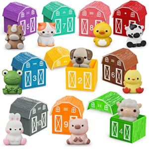 Learning Toys for Toddlers 1 2 3 Years Old, 20 Pcs Farm Animal Finger Puppets & Barn Toy for Kids, Montessori,Counting,Matching & Color Sorting Set, Christmas Birthday Gift for Baby Boys Girls