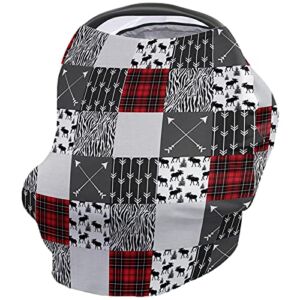 Baby Car Seat Covers for Newborns Red Black Buffalo Plaid Zebra Pattern Arrow Forest Elk Carseat Cover for Girl Boy Soft Breathable Fabric Stretchy Adjustable Nursing Breastfeeding Covers 26×27.6 inch