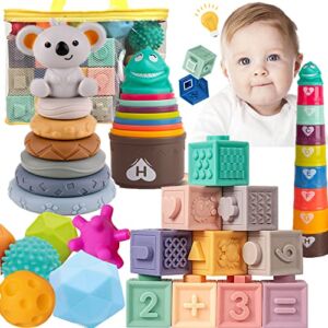 Montessori Toys for Babies& Baby Toys 6 to 12 Months/ 4 in 1 Soft Baby Toys Bundle/ Infant Newborn Toddlers Sensory Toys/ Teething Toys for Babies, Learning Toys Baby Gifts