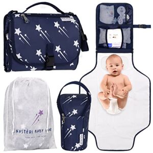 Baby Changing Pad by Nastéri – Portable Diaper Changing Station & Bottle Bag – Waterproof Changing Table Kit – Newborn Essentials and Baby Shower Gifts – Navy Blue