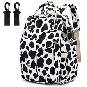 Cow Print Diaper Bag Backpack for Baby Girls Boys, Large Capacity Multifunction Waterproof Maternity Mom Nappy Bags with Stroller Straps