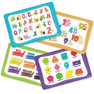 NiBaby Educational Placemats for Kids Reusable Wipeable – Toddler Placemats for Learning Alphabet ABC Color Number Shape – Kids Placemats for Dining Table Kindergarten – Set of 4