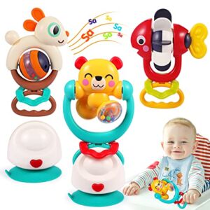 Baby Toys 6 to 12 Months Infant Toys Set of 3 High Chair Suction Rattle Baby Toys 12-18 Months 2-in-1 Sensory Development Tray Toddler Toy Age 1-2 Newborn Toy Gifts for 1 2 Year Old Boys Girls