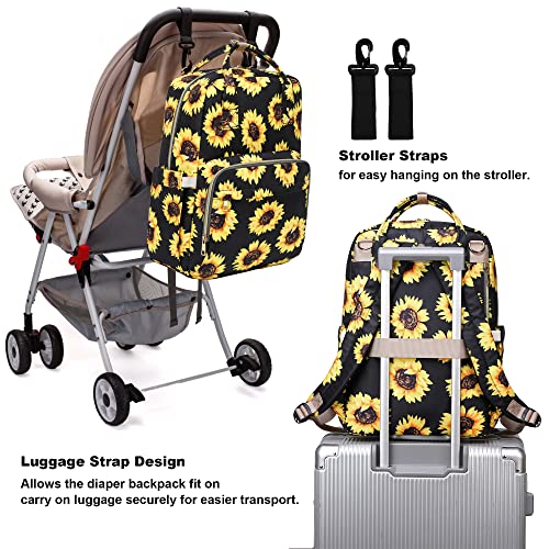 Sunflower Diaper Bag Backpack for Baby Girls Boys, Waterproof Maternity Nappy Backpacks with Stroller Straps Luggage Strap for Moms | The Storepaperoomates Retail Market - Fast Affordable Shopping