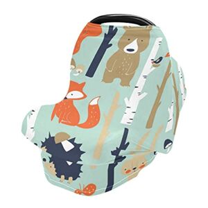Animal Fox Bear Rabbit Nursing Cover Breastfeeding Scarf, Stretchy Infant Carseat Canopy Multi-use Stroller Cover Car Seat Cover for Baby Girl Boy