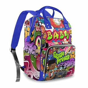 Custom Diaper Bag Backpack with Hip Hop, Personalized Name Graffiti Retro Music Boy’s Mommy Bags Baby Girl Boy Diaper Bags, Waterproof Nappy Travel Daypack for Dad Mom Gifts