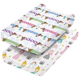 ARIGHTEX Changing Pad Cover Set for Baby Girls Boys | 2 Pack Set | Unisex Diaper Change Table Sheets | Fit 32″/34”x16″ Contoured Pad | Princess & Dachshund