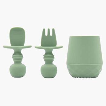 Tooshka Silicone Baby Utensils & Tiny Cup – Bpa Free – Baby Led Weaning – Baby Spoon, Fork & Training Cup for 6 Months+ Anti-Choke Baby Feeding Supplies (Sage) | The Storepaperoomates Retail Market - Fast Affordable Shopping