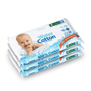 Water Cotton Baby Wipes 100% Cotton Biodegradable Travel 3-Pack Of 20 Wipes Baby Safe Sweet Almond Oil, Panthenol White