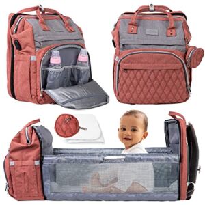 BOR 3 in 1 Diaper Bag Backpack with Changing Station- Premium Pink Diaper Bag Backpack , Diaper Bags for Baby Girl or Boy, Stylish Baby Bag, Waterproof Baby Travel Bag with Bassinet and Changing Pad