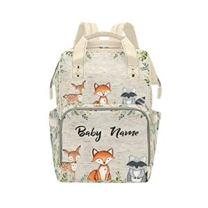 bliblisa Personalized Woodlands Bear and Deer Diaper Bag with Name Shoulder Daypack Backpack Gift for Mom Boy