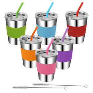 Rommeka kids cups with straws and lids, Reusable Stainless Steel Sippy Cup Spill Proof Drinking Glasses Party Cups for Children, Adults, Toddlers (12oz with straw)